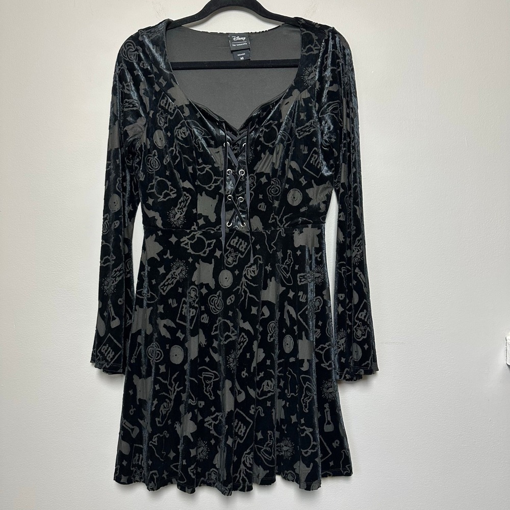 Her Universe Disney Hocus Pocus Burnout Velvet Bell Sleeve Lace Up Dress Medium